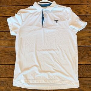 Lacoste White Polo with Navy Placket and Embroidered Cup